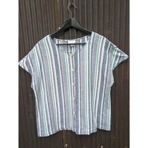Liz Claiborne Linen Top Medium Striped Beach Preppy Timeless Nautical Resort
